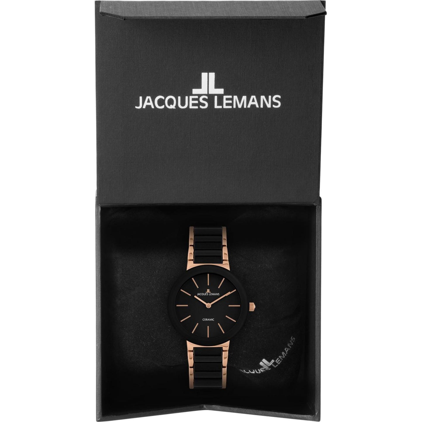 Reloj Jacques Lemans 42-8C Ceramic Cáratula negra con detalles oro rosa-Negro