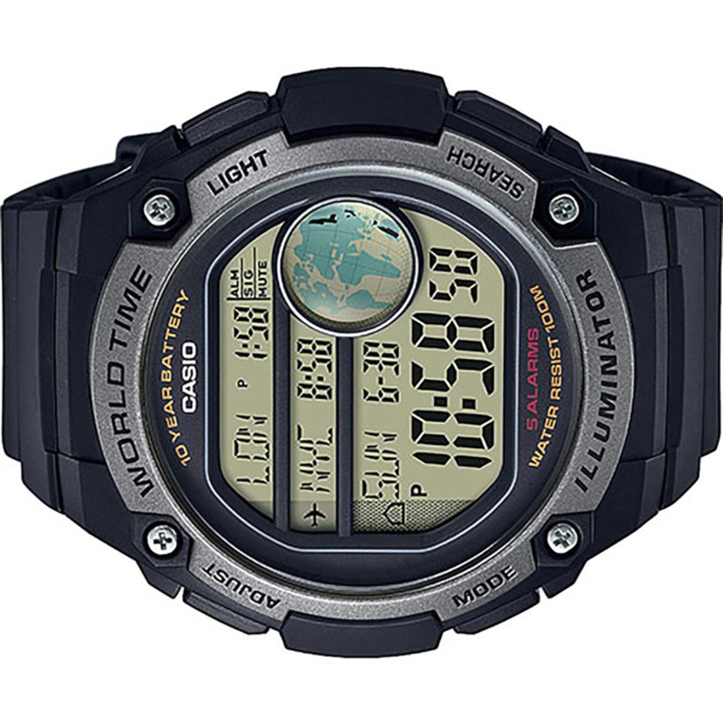 Reloj Casio AE-3000W-1AVCF World Time 10 Year Battery, Illuminator-Negro
