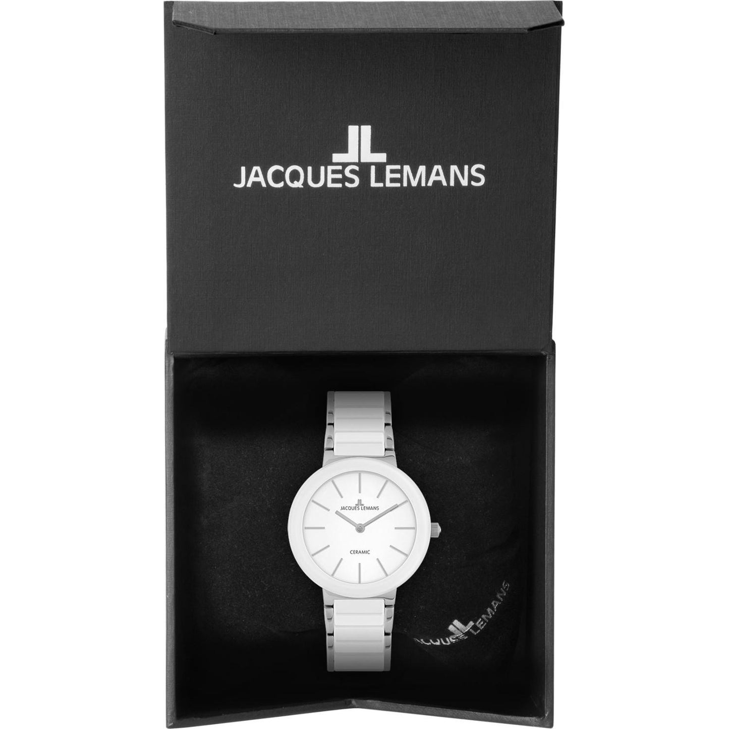 Reloj Jacques Lemans 42-8B Ceramic Cáratula blanca con detalles plateados-Blanco