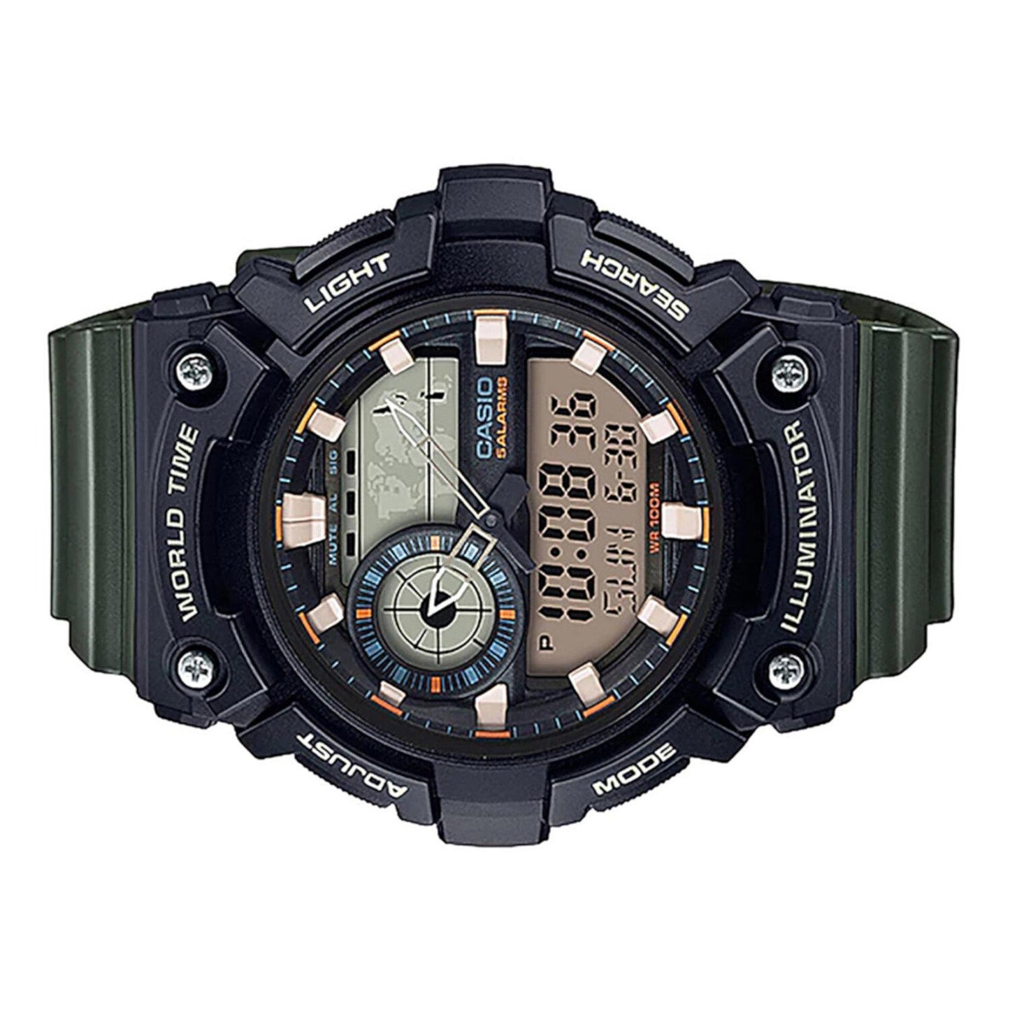 Reloj CASIO AEQ-200W-3AVCF World Time 10 Year Battery, Illuminator-Verde