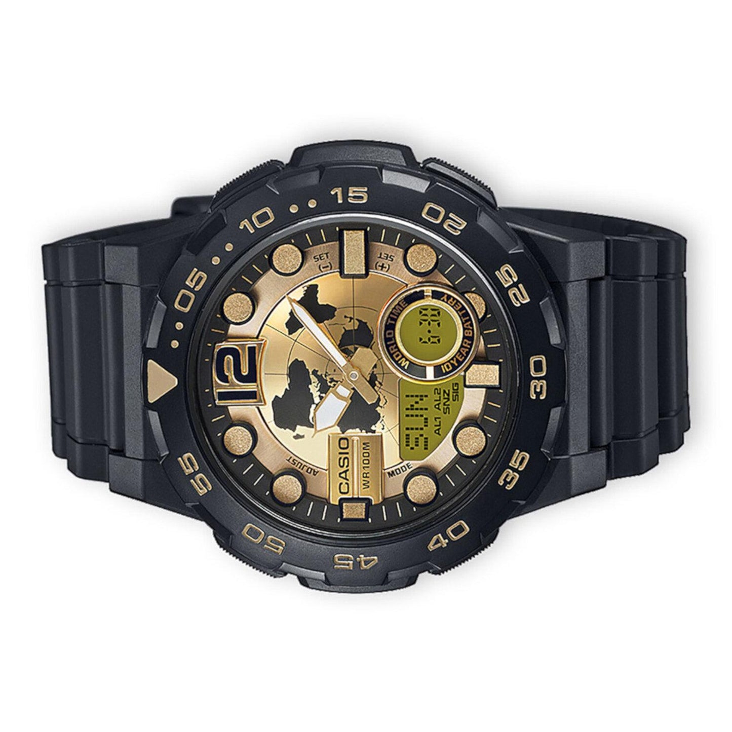 Reloj Casio AEQ-100BW-9AVCF World Time 10 Year Battery, Illuminator-Negro