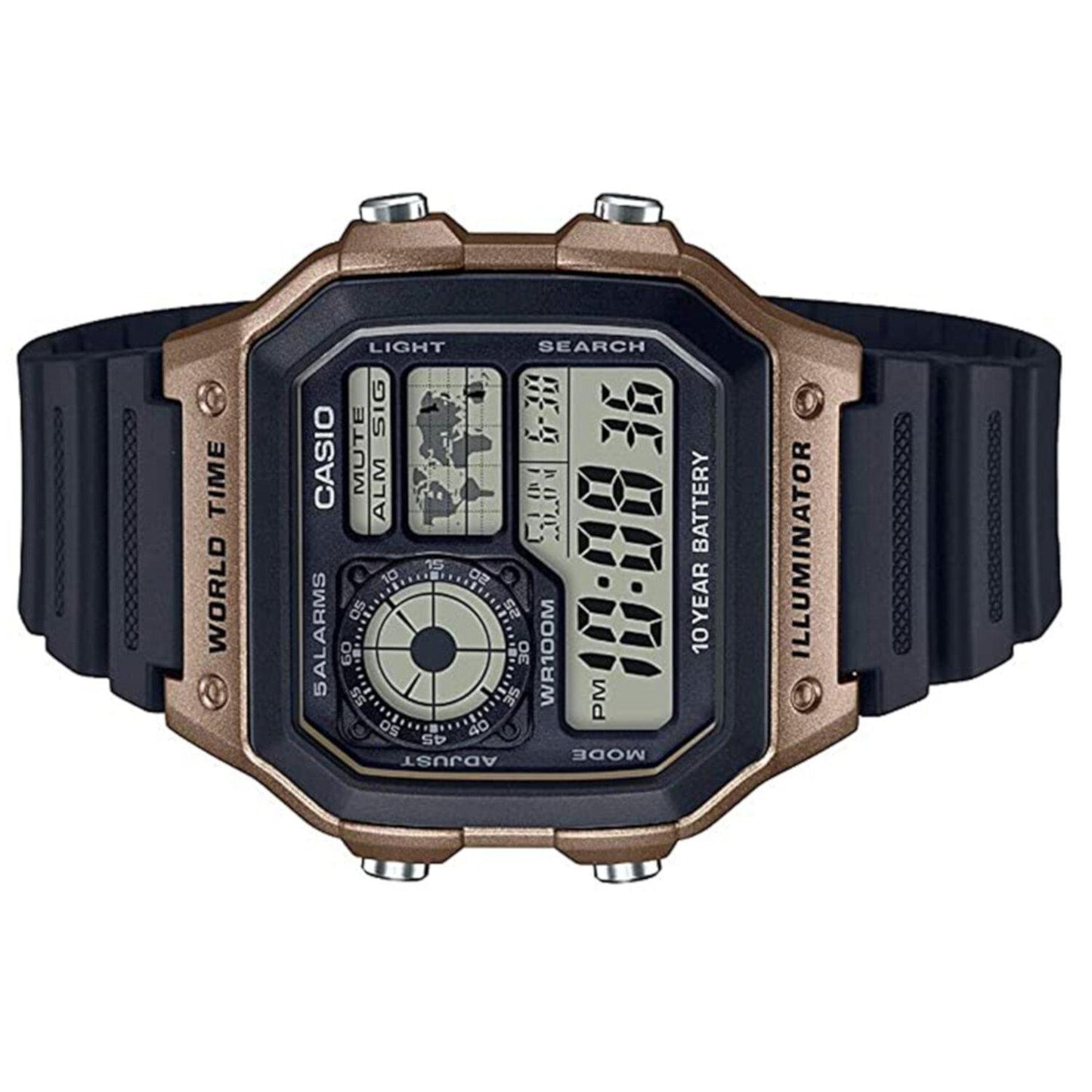 Reloj CASIO AE-1200WH-5AVCF World Time 5 Alarmas-Negro