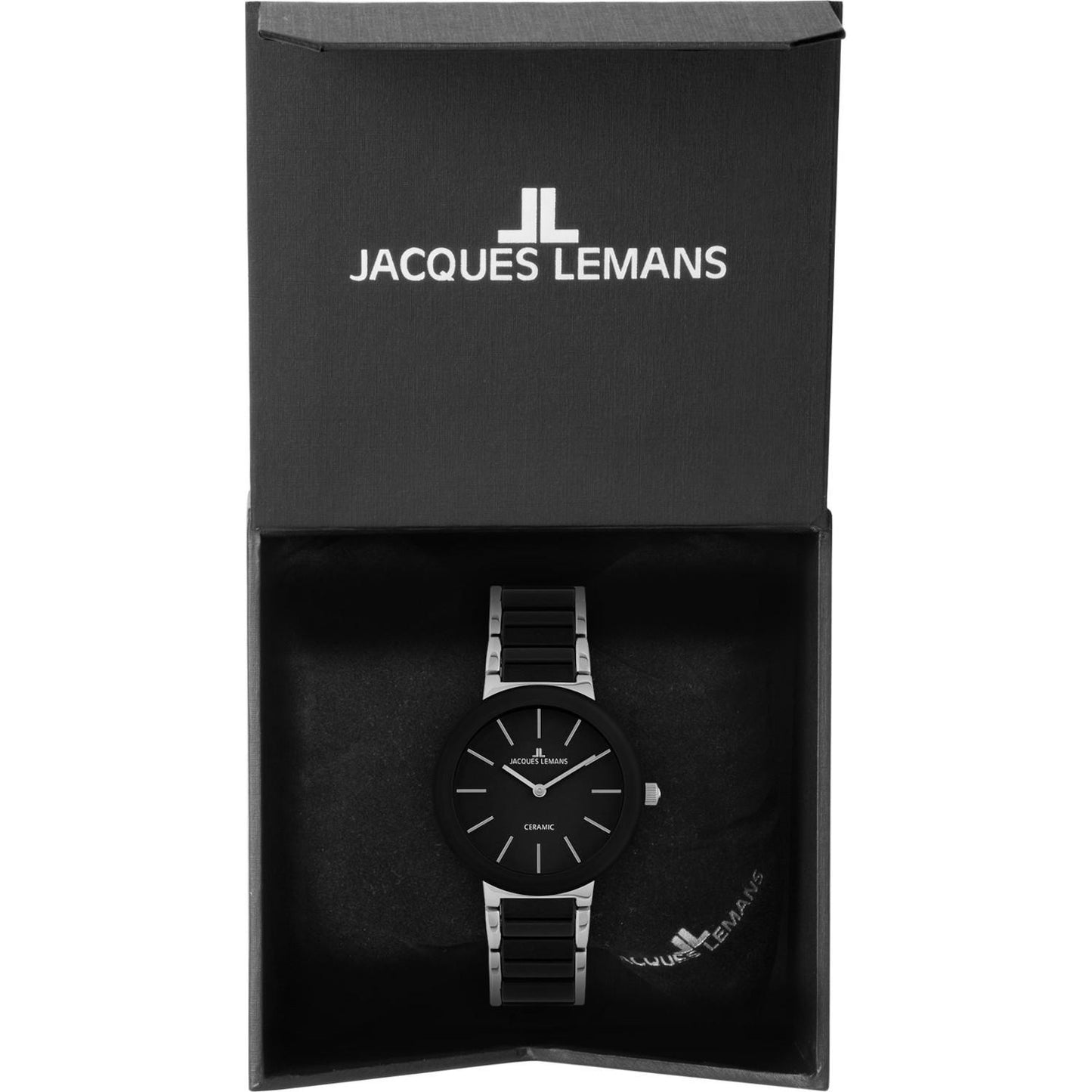 Reloj Jacques Lemans 42-8A Ceramic Cáratula negra con detalles plateados-Negro